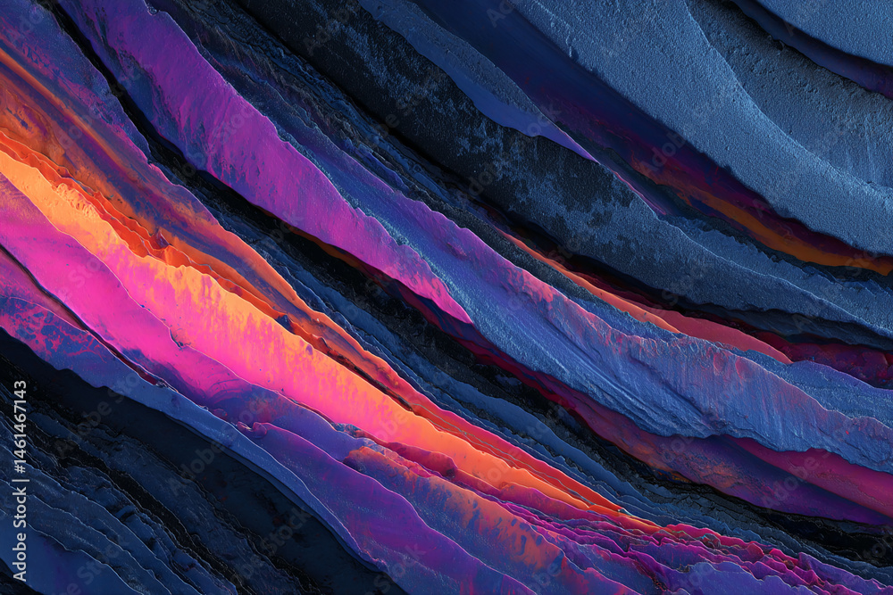 Aufkleber abstract image with layered, textured stripes in shades of purple, blue, and orange, creating a dyna