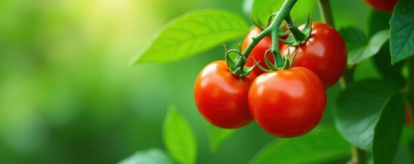 Fully ripe red cherry tomatoes hanging heavy on a green tomato plant ,  agriculture,  delicious,  organic