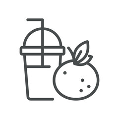 Orange Juice Icon. Simple Line Illustration of a Fresh Citrus Beverage in a Takeaway Cup, Representing Healthy Vitamin Drink and Refreshing Smoothie Choice. Line Vector Orange Juice Design on White.

