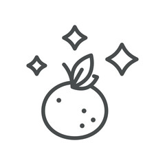 Shiny Orange Icon. Simple Line Illustration of Sparkling Citrus with Leaf, Representing Bright Freshness, Clean Produce, and Premium Quality.