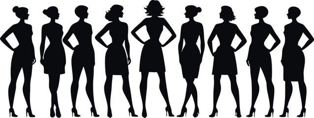 Woman Standing Silhouette – Vector Illustration of Female Figure in Elegant Poses Isolated on White Background