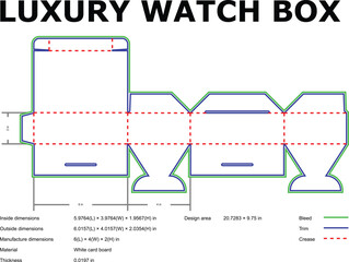 Watch Box Die Cut Template Packaging Design With Dimensions And Measurements