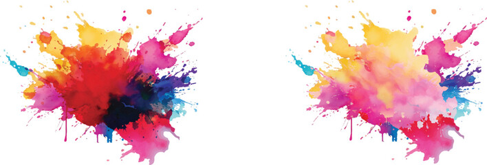 Dynamic and Expressive Watercolor Splash with Bright, Radiant Brush Streaks and Aquarelle Stains, Creating a Colorful and Lively Burst of Colors Against a Crisp White Canvas.
