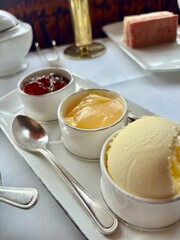 Scone Condiments for the Gluten Free Royal Afternoon Tea at Rubens at the Palace in Westminster opposite Buckingham Palace Gate London England