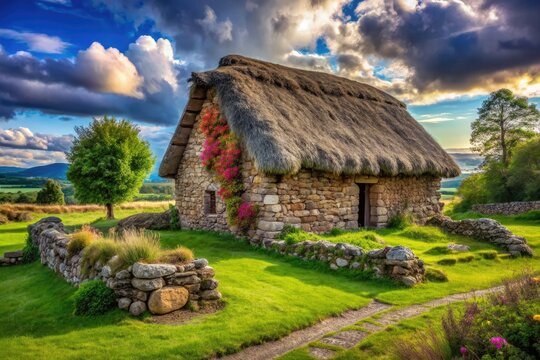 Leanach Cottage, Colloden Battlefield, Inverness, Scotland - 1746 Historic Thatched Cottage Ruin Photography