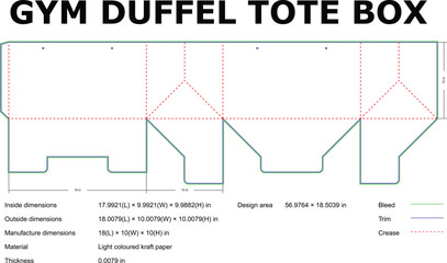 Gym Duffel Tote Box Blueprint Diagram With Dimensions For Packaging Design