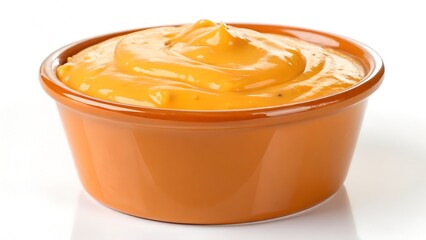 Creamy Yellow Cheese Sauce in Small Orange Bowl Ready for Dipping

