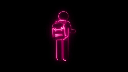 Pink and cyan color man icon animated on a black background. Glowing neon person or people sign animation. - Powered by Adobe