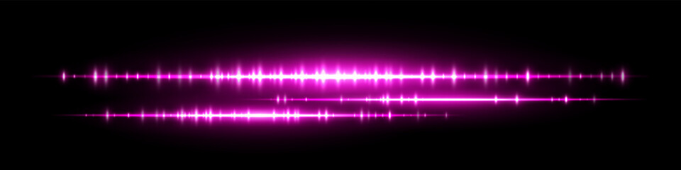 Bright purple audio waveform with dual frequency bands and glowing shine. Ideal for podcast visuals, sound signal analysis, equalizer interface or electronic music display.