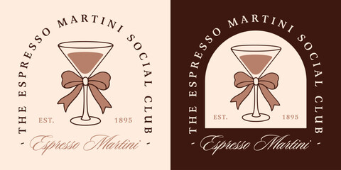 Espresso martini cocktail lovers club girls night birthday bachelorette New Year party invitation card. Glass with bow drawing illustration coquette fancy aesthetic funny quotes besties shirt design.