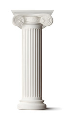 Obraz premium Ancient greek Classical white column with intricate Ionic isolated on white background 