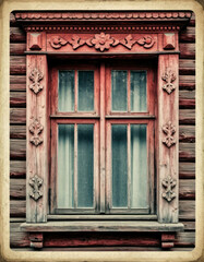 Vintage Postcard Style of Traditional Russian Wooden Shutters