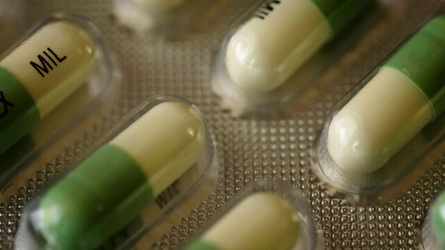 Packet of Fluoxetine pills extreme close up 4K stock footage