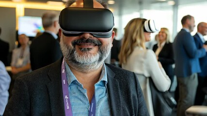 Businessman experiencing VR at conference - Powered by Adobe