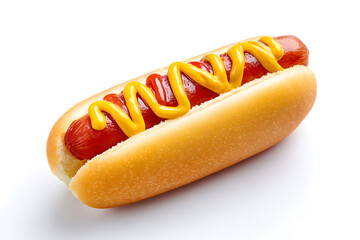 Hotdog with mustard sausage isolated on white background