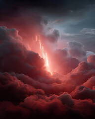 Glowing red candlestick chart dropping steeply into storm clouds representing financial crash and extreme market volatility
