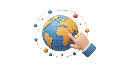 Isolated Hand Pointing at Earth Globe Global Connection