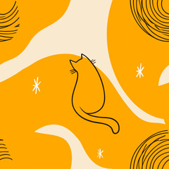 Fototapeta premium Stylized Cat Sun Moon Seamless Pattern Esoteric Animal Spirit Design