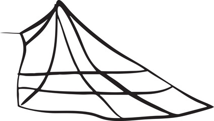 A single dark sailboat's sail billows dramatically in a strong wind.