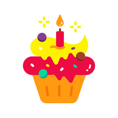Candle on Muffin icon vector image. Suitable for mobile apps, web apps and print media.