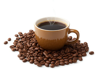 Fototapeta premium Rich Aroma: Coffee Beans and Brewed Coffee in a Brown Mug
