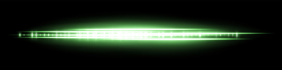 Green glowing waveform with soft flare and reflection, radiating light intensity and dense central pattern. Used for futuristic audio display, signal visualization or interface effect.
