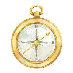 Captain wooden ship steering wheel hand drawn watercolor illustration isolated on white. Nautical decorations for holiday, sea party, wedding design template.