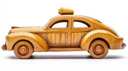Obraz premium Wooden toy car, studio shot, white background, craft