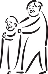 A mature man supports a younger child with outstretched arms.