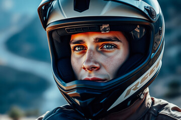 Focused Rider in Protective Gear