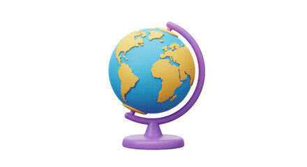 Isolated 3D Globe with Stand for Educational Purpose