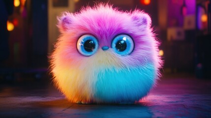 Fototapeta premium Rainbow furball poses, studio, colorful background, ad
