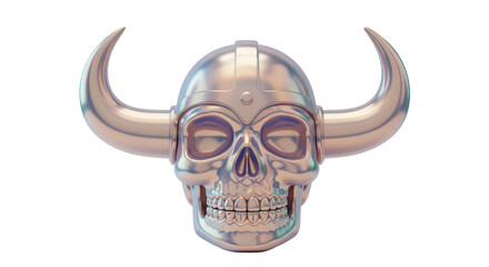 Isolated Metallic Skull Wearing Horned Viking Helmet