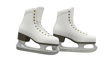 Isolated Pair of Elegant White Ice Skates