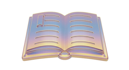 Isolated Open Book Icon with Bookmark Holographic Style