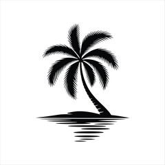 Black palm tree set illustration on white background