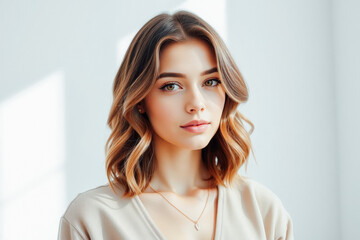 Fototapeta premium Beautiful Woman with Healthy Hair and Subtle Makeup