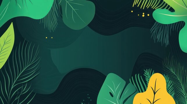 Tropical leaves banner, dark green background, nature design, website header