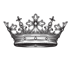 crown vintage hand drawing, engraving style
