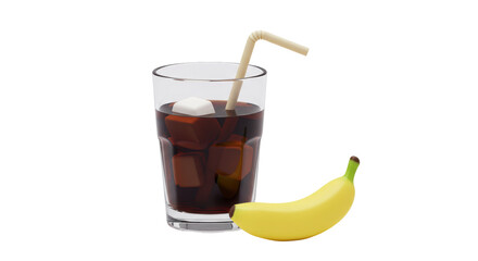 Isolated Refreshing Cola with Ice Cubes and Banana Arrangement