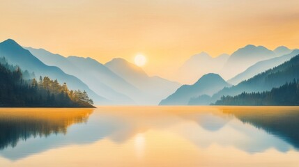 Obraz premium Mountain Landscape with Lake at Sunrise