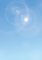 Bright blue sky with white sun flare halo ring light for summer spring morning too noon day background design