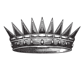 crown vintage hand drawing, engraving style