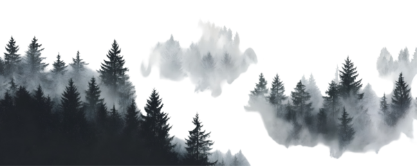 Misty forest shrouded in clouds