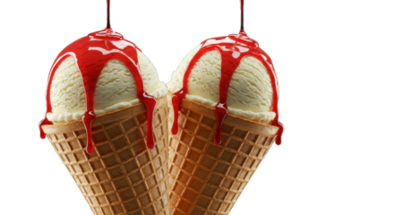 Ice cream cones bathed in scarlet syrup