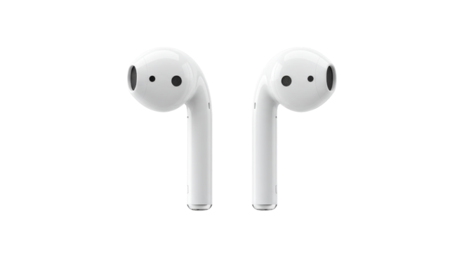Wireless earbuds stand stark against a black backdrop