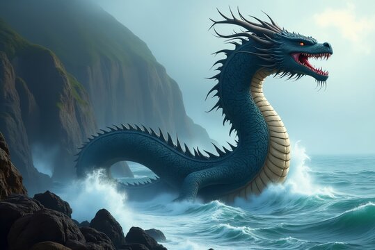 Taniwha of the Deep &ndash; Ocean Serpent Guardian in Stormy Waters