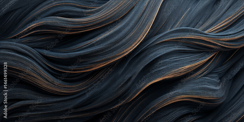 Poster dark gray fabric texture with subtle gold highlights, flowing in elegant waves, showcasing a luxurio