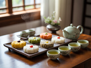 한국 전통 떡과 녹차