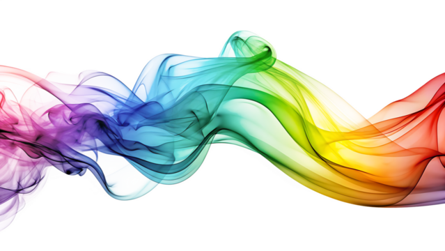 rainbow colored streaming smoke wave isolated on white background. PNG - Powered by Adobe